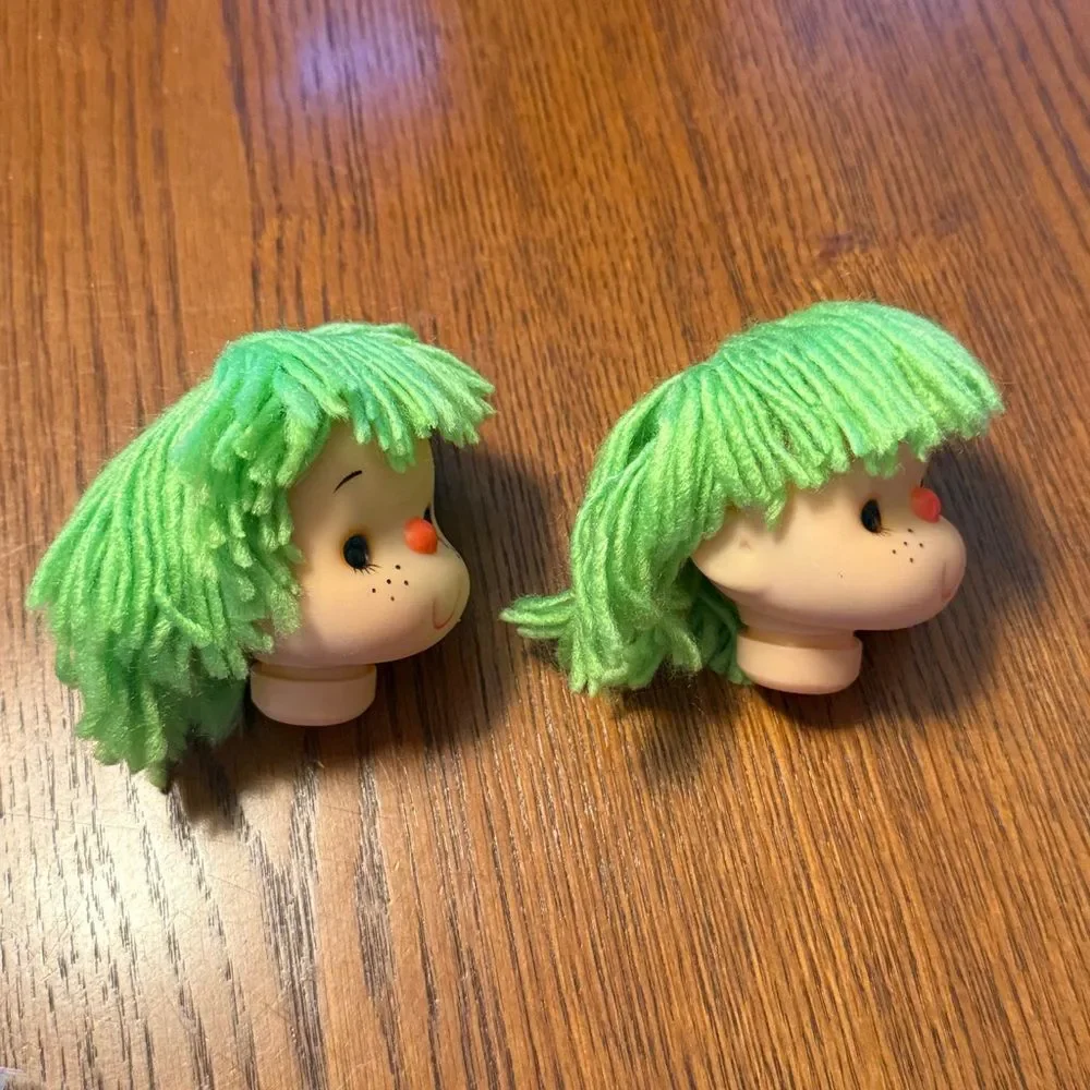 Vintage Mitzy Yarn Hair Freckled Doll Heads and Hands Set of Two New Old Stock